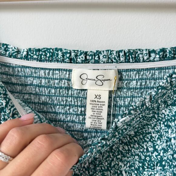 Jessica Simpson Floral Smocked 3/4 Sleeve Bodycon Mini Dress Green XS - Picture 6 of 6